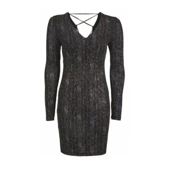 topshop black glitter dress TopShop Black Glitter Dress Leaf Midi Velvet Bodycon Stretch Party Size 6 #004